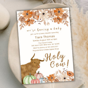 Holy Cow Floral Fall Highland Cow Baby Shower  Invitation