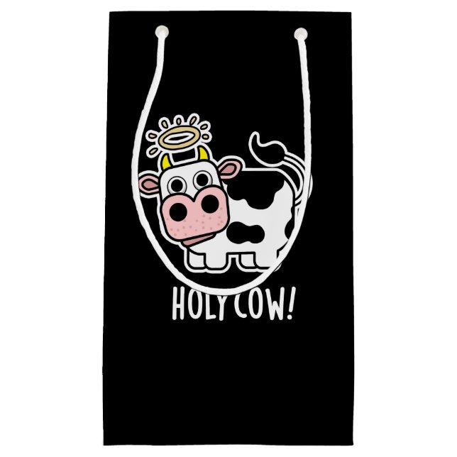 Holy Cow Funny Animal Pun Dark BG Small Gift Bag (Front)