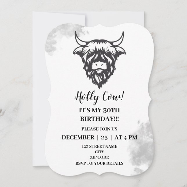 Holy Cow Funny Birthday Party Invitation (Front)