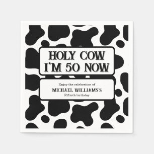 Holy Cow Funny Black White 50th Birthday Napkin