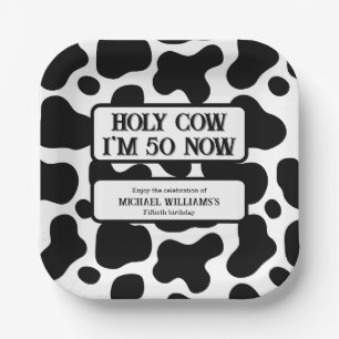 Holy Cow Funny Black White 50th Birthday Paper Plate