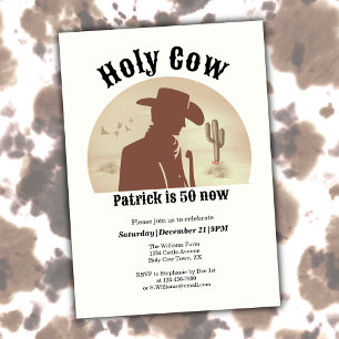 Holy Cow Funny Vintage Cowboy 50th Birthday Invitation