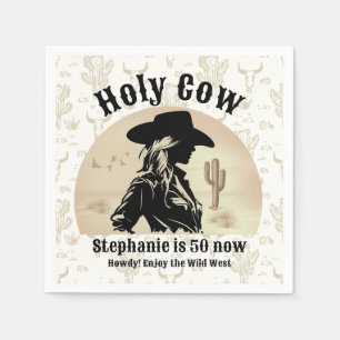 Holy Cow Funny Vintage Cowgirl 50th Birthday Napkin