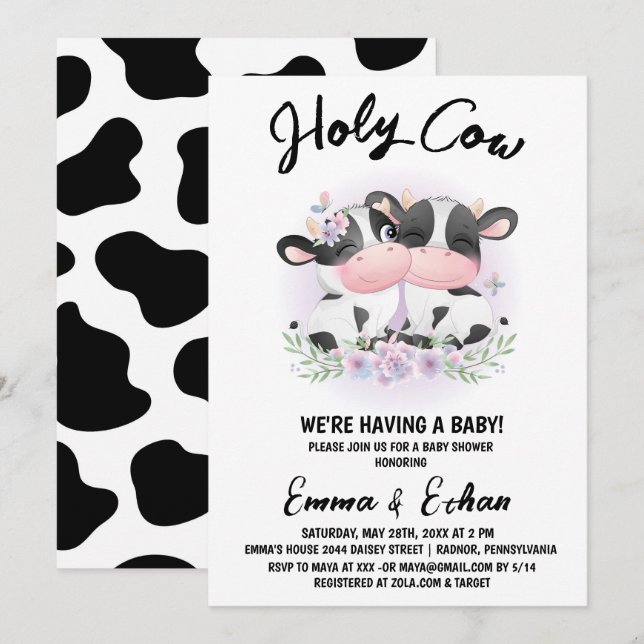 Holy Cow Gender Reveal Baby Shower Invitation (Front/Back)