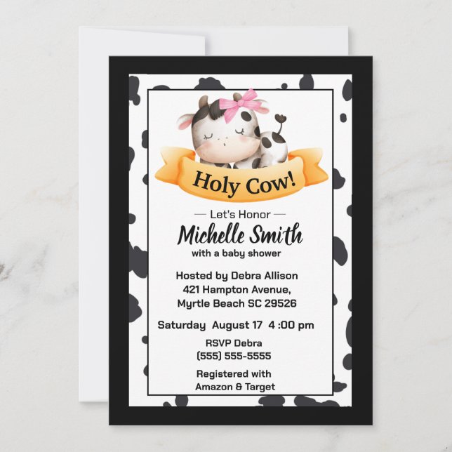 Holy Cow Girl Baby Shower Invitations (Front)