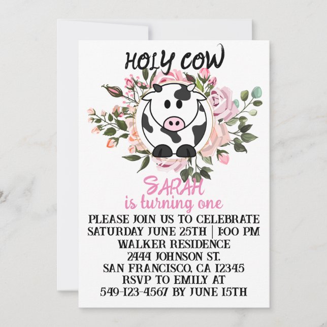 Holy Cow Girl Is Turning One Birthday Card (Front)