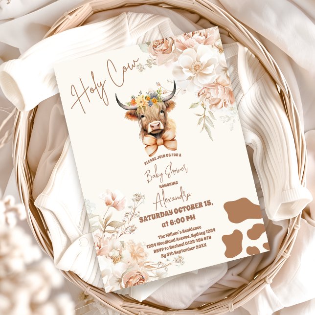 Holy Cow Greenery Highland Cow  Baby Shower Invitation (Creator Uploaded)