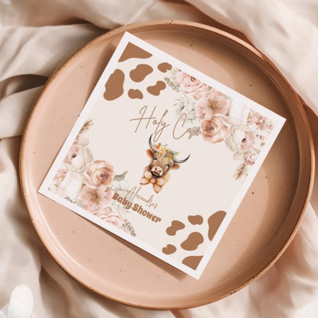 Holy Cow Greenery Highland Cow  Baby Shower Napkin (Creator Uploaded)