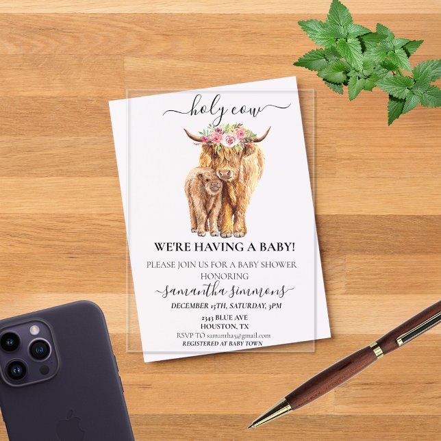 Holy Cow Highland Calf Baby shower  Acrylic Invitations (Creator Uploaded)