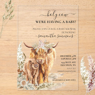 Holy Cow Highland Calf Baby shower Boho  Acrylic Invitations