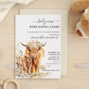 Holy Cow Highland Calf Baby Shower Boho Pampas  Invitation
