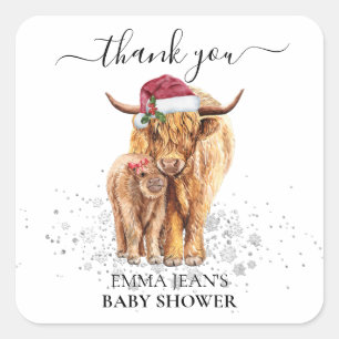 Holy Cow Highland Calf Baby Shower Christmas Square Sticker