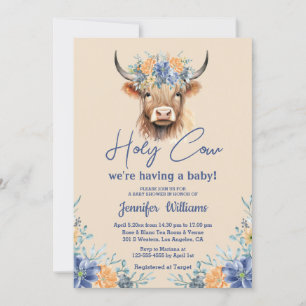 holy cow highland calf baby shower floral  invitation