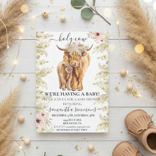 Holy Cow Highland Calf Baby Shower Pampas Grass Invitation