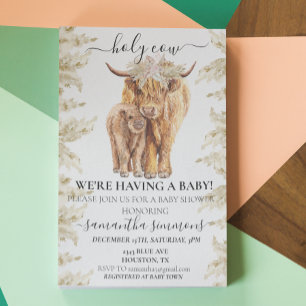 Holy Cow Highland Calf Baby Shower Pampas Grass Invitation
