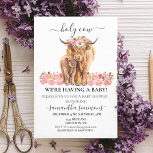 Holy Cow Highland Calf Baby Shower Pink Blue  Invitation