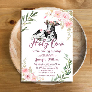 holy cow highland calf girl baby shower botanical invitation