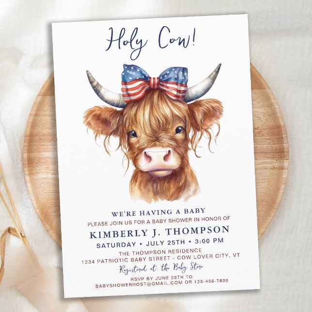 Holy Cow Highland Calf Patriotic Baby Shower Invitation (Creator Uploaded)