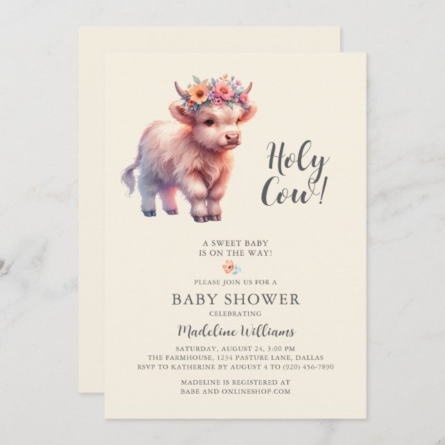 Holy Cow Highland Cow Baby Shower Invitation (Front/Back)