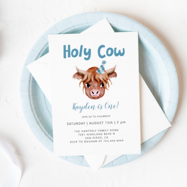 Holy Cow Highland Cow Boy Birthday Invitation (Creator Uploaded)