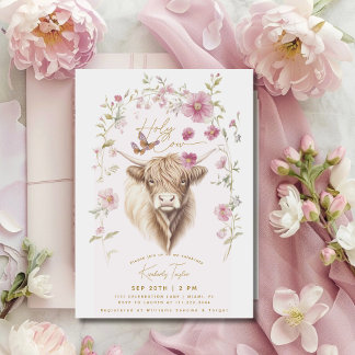 Holy Cow Highland Cow Wildflowers Bridal Shower Invitation