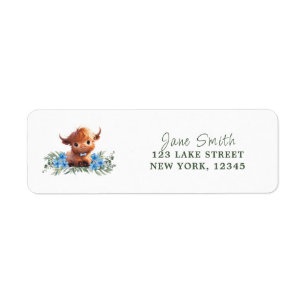 HOLY COW HIGHLAND MODERN BLUE BABY SHOWER RETURN ADDRESS LABEL