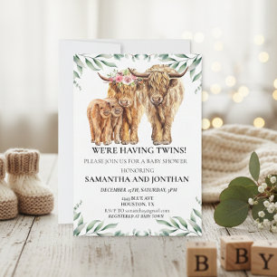 Holy Cow Highland Twin Baby Shower Eucalyptus  Invitation