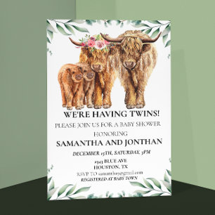 Holy Cow Highland Twin Baby Shower Eucalyptus  Invitation