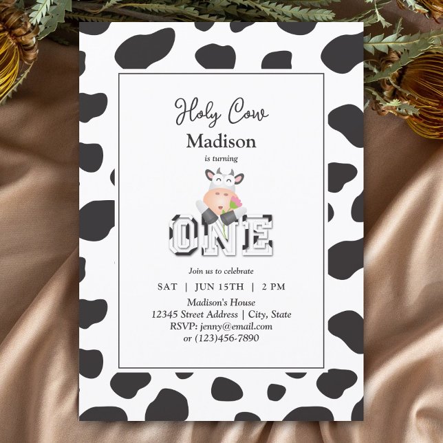 Holy Cow I am One Girl or Boy Baby First Birthday Invitation (Creator Uploaded)
