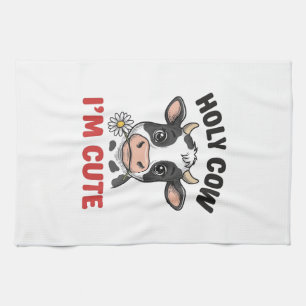 Holy Cow I’m Cute Funny Cow Vintage Engraving Desi Tea Towel