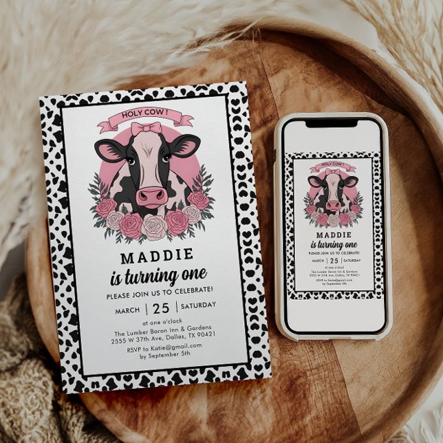 Holy Cow I’m One Cowgirl 1st Birthday Party Invitation (Creator Uploaded)