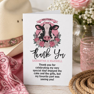  Holy Cow I’m One Cowgirl 1st Birthday Party Thank You Card