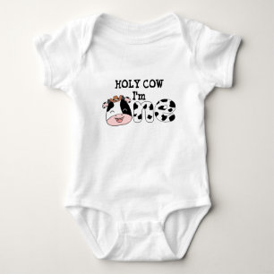 Holy cow I'm 1 Pink Cow 1st birthday cute Baby Bodysuit