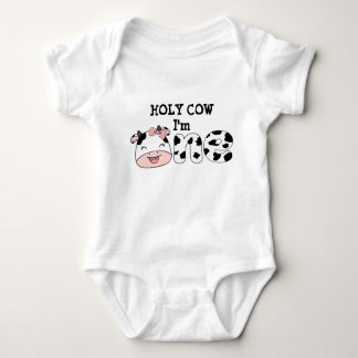 Holy cow I'm 1 Pink Cow 1st birthday cute bow Baby Bodysuit