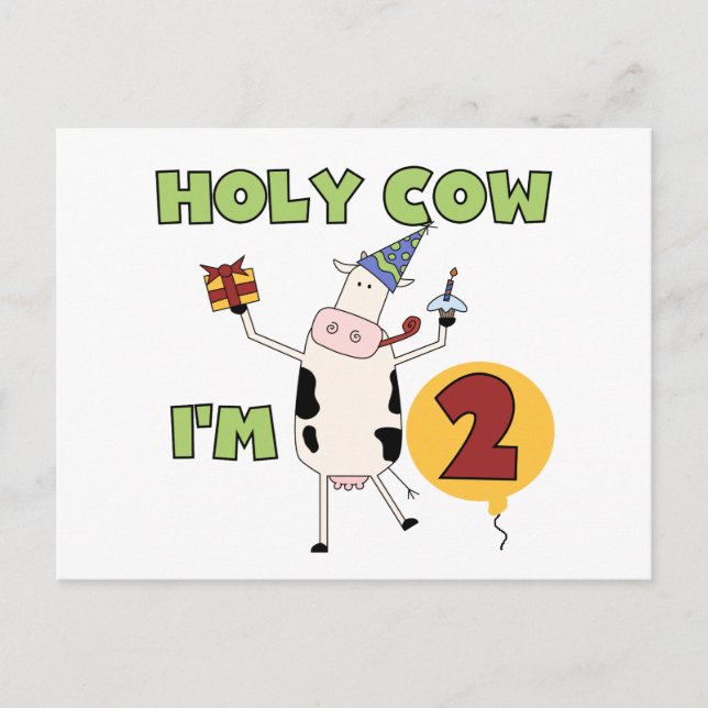 Holy Cow I'm 2 Birthday T-shirts and Gifts Postcard (Front)