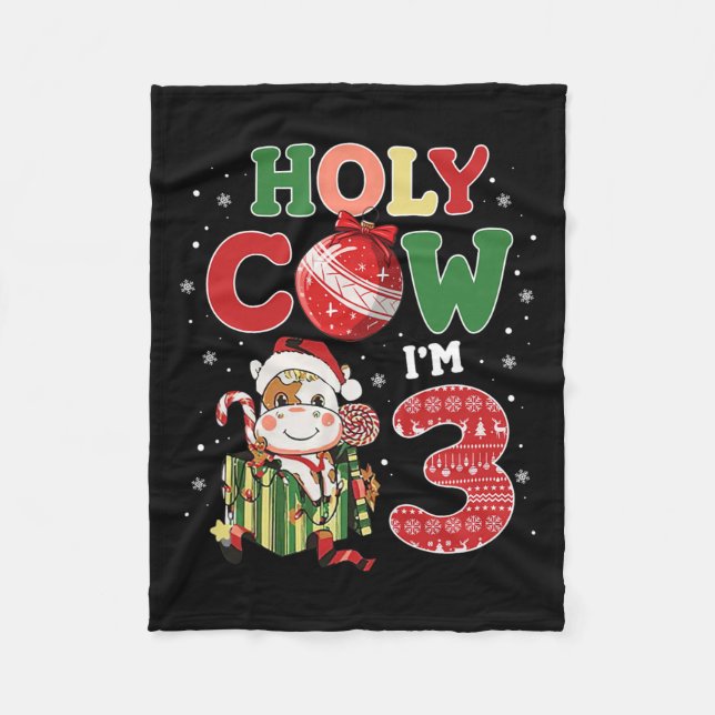Holy Cow I'm 3 Birthday Boy 3rd Cow Farm Animals C Fleece Blanket (Front)