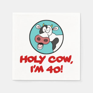 Holy Cow I'm 40 Funny Cartoon Cow Napkin