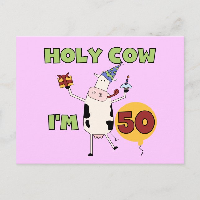 Holy Cow I'm 50 Birthday Tshirts and Gifts Postcard (Front)