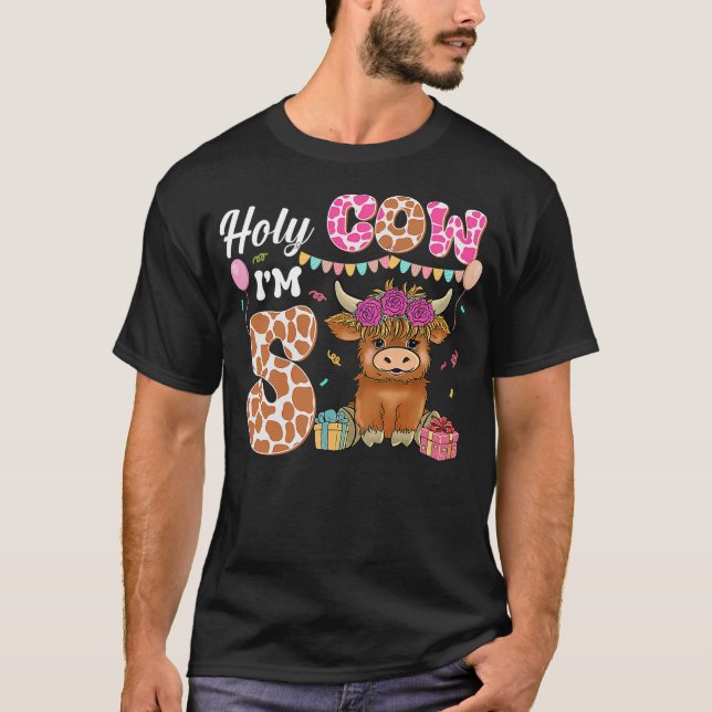 Holy Cow I'm 5 Highland Cow Farming 5th Birthday 5 T-Shirt (Front)