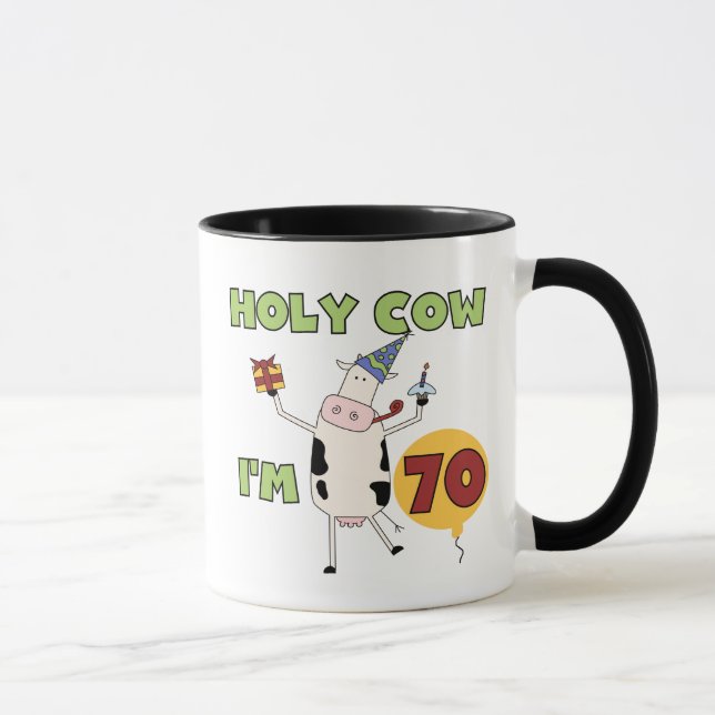 Holy Cow I'm 70 Birthday Tshirts and Gifts Mug (Right)