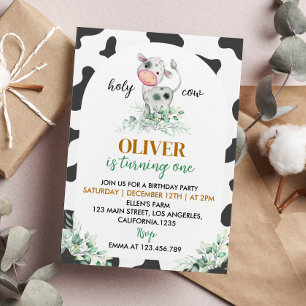 Holy Cow I'm Cow First Birthday Invitation