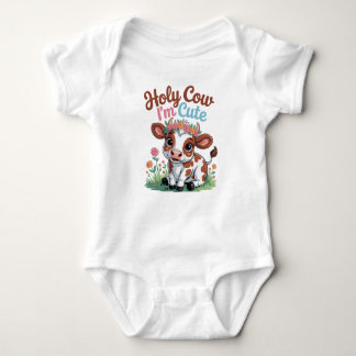 Holy Cow I'm Cute – Baby Cow Cartoon Design Baby Bodysuit