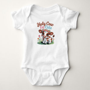 Holy Cow I'm Cute – Baby Cow Cartoon Design Bodysuit