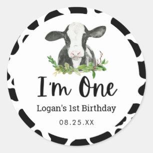 Holy Cow I'm One 1st Birthday Favour Classic Round Sticker