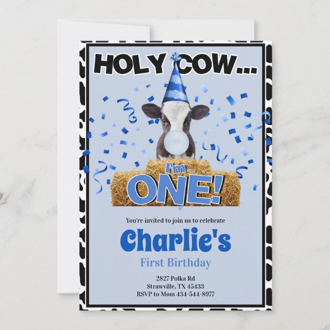 Holy Cow, I'm One Birthday Invitation (Front)