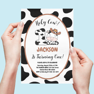 Holy Cow I'm One Boy 1st Birthday Party Invitation