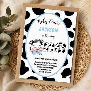 Holy Cow I'm One Boy 1st Birthday Party Invitation