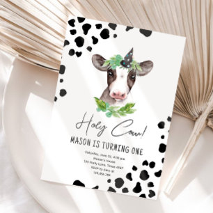 Holy Cow I'm One Boy Farm Animals Birthday Invitation