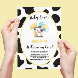 Holy Cow I'm One Cow 1st Birthday Party Invitation