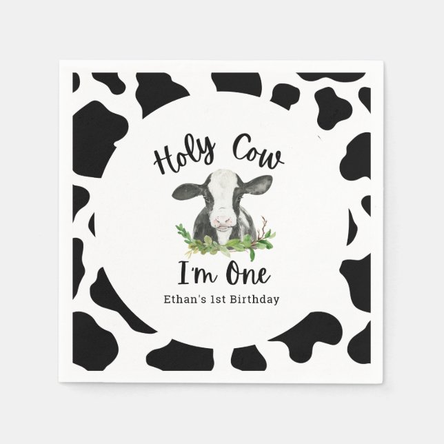 Holy Cow I'm One Cow 1st Birthday Party  Napkin (Front)